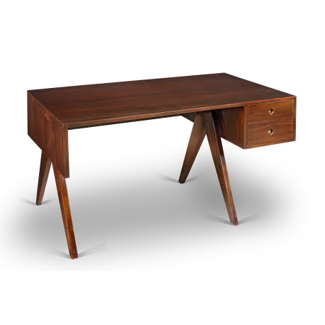 Pierre JEANNERET. Bureau en sisso massif (palissandre indien). 