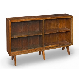 Pierre JEANNERET. Glass-fronted unit known as "Book case" in solid teak. 