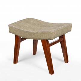 Pierre JEANNERET. Low stool in solid teak and upholstery.