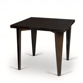 Pierre JEANNERET. Table en teck massif et placage de teck laqué noir dite "Square table" 