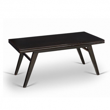 Pierre JEANNERET. Table basse laquée noire en teck massif et placage de teck.