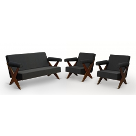 Pierre JEANNERET. Mobilier de salon en teck.